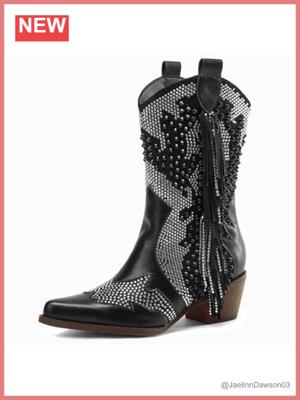 Sparkly Rhinestone Cowboy Ankle Boots for Women Pointed Toe Tassel Chunky Heel